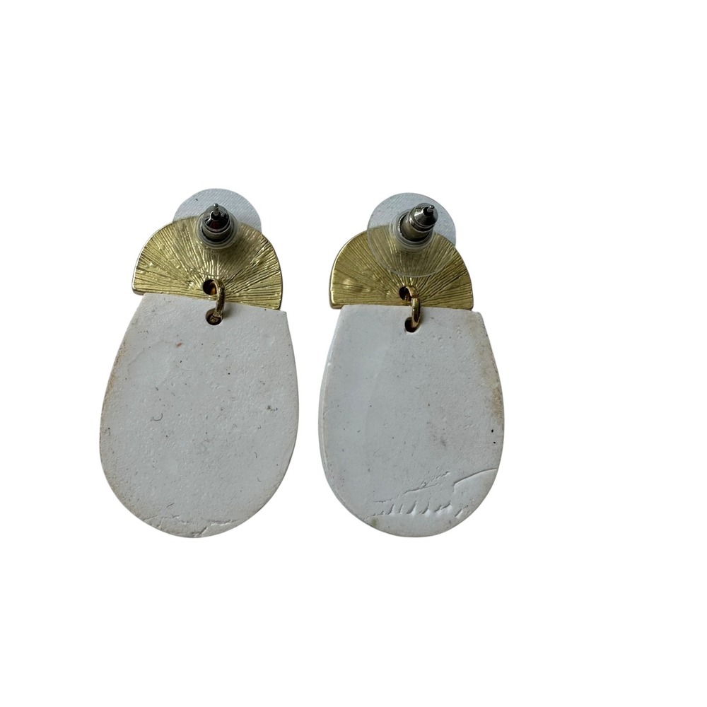 Statement Earrings Gold Tone White Geometric‎ Drop Earrings